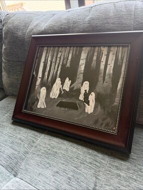 Framed hand painted Ghosts in Forest Wall Art - Black & White